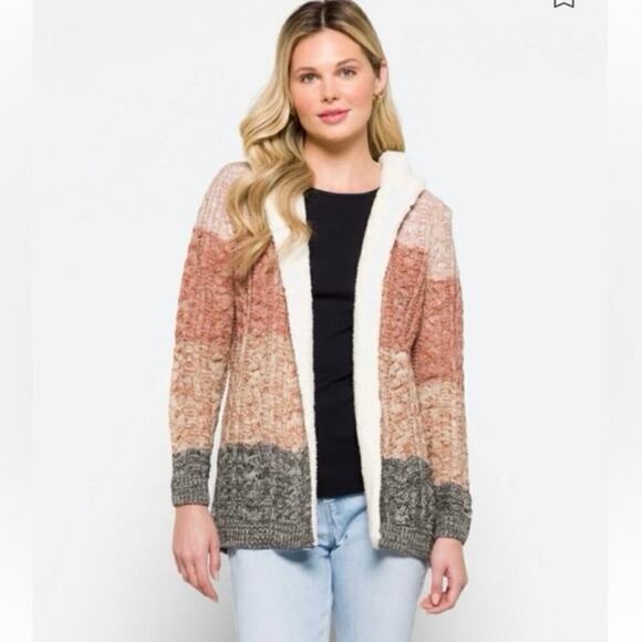 LETY&ME NWT Hooded, Open Front, Sherpa Lined, Cardigan Sweater Jacket Size Med - Picture 1 of 10